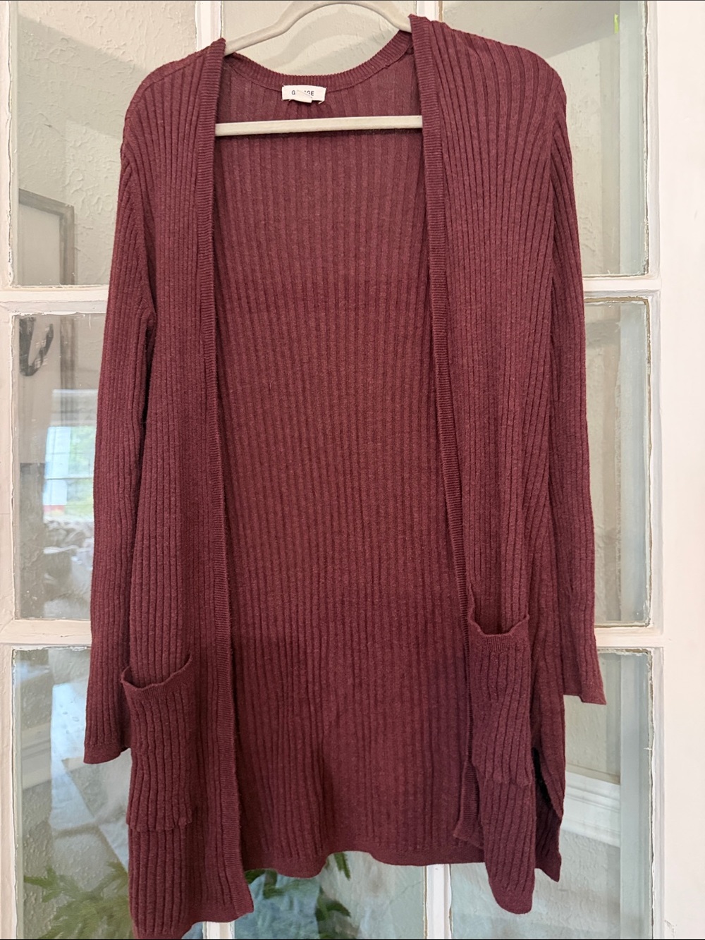Garage Open-Front Ribbed Cardigan Sweater - Burgundy